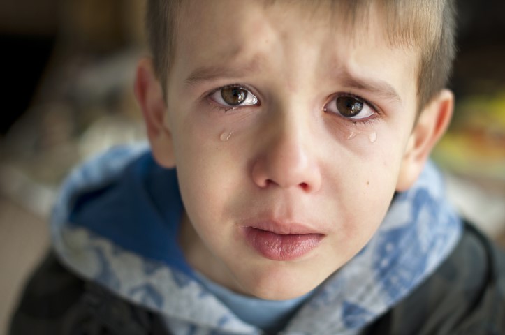 Sad child who is crying. Close up