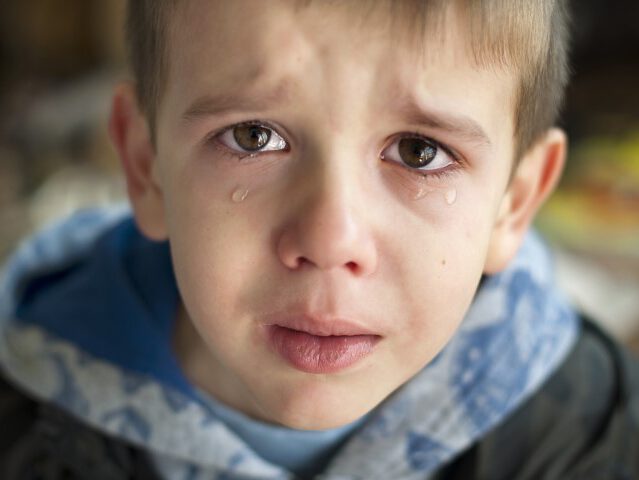 Sad child who is crying. Close up